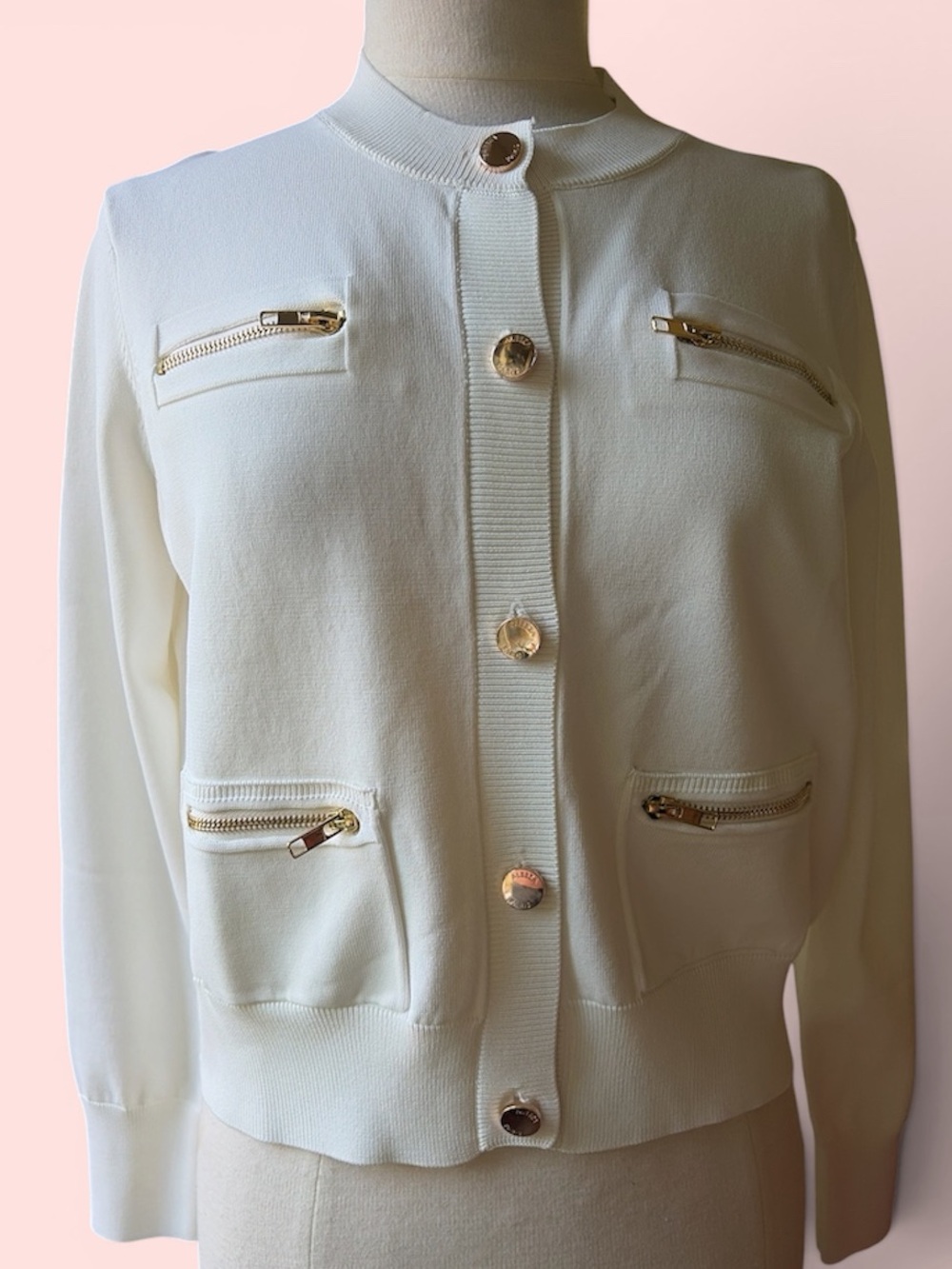 Aleeza Paris Ivory Button-Front Women's Sweater - XL fits like a LARGE